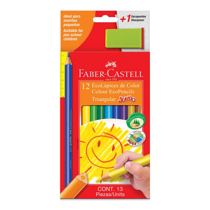 Lapiz de Colorear Faber Castell 12 colores Triangular JUMBO (mediana) –  Multiservicios San Luis
